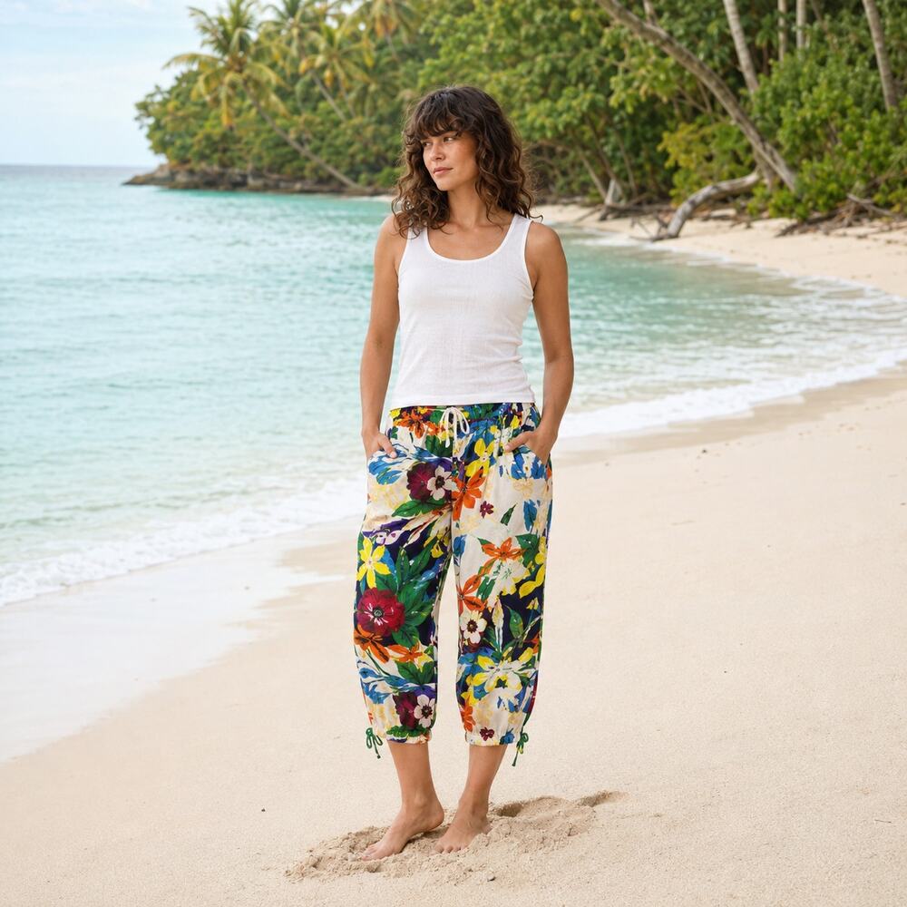 90s Jams World Tropic Sunrise Floral Crop Capri Pants M